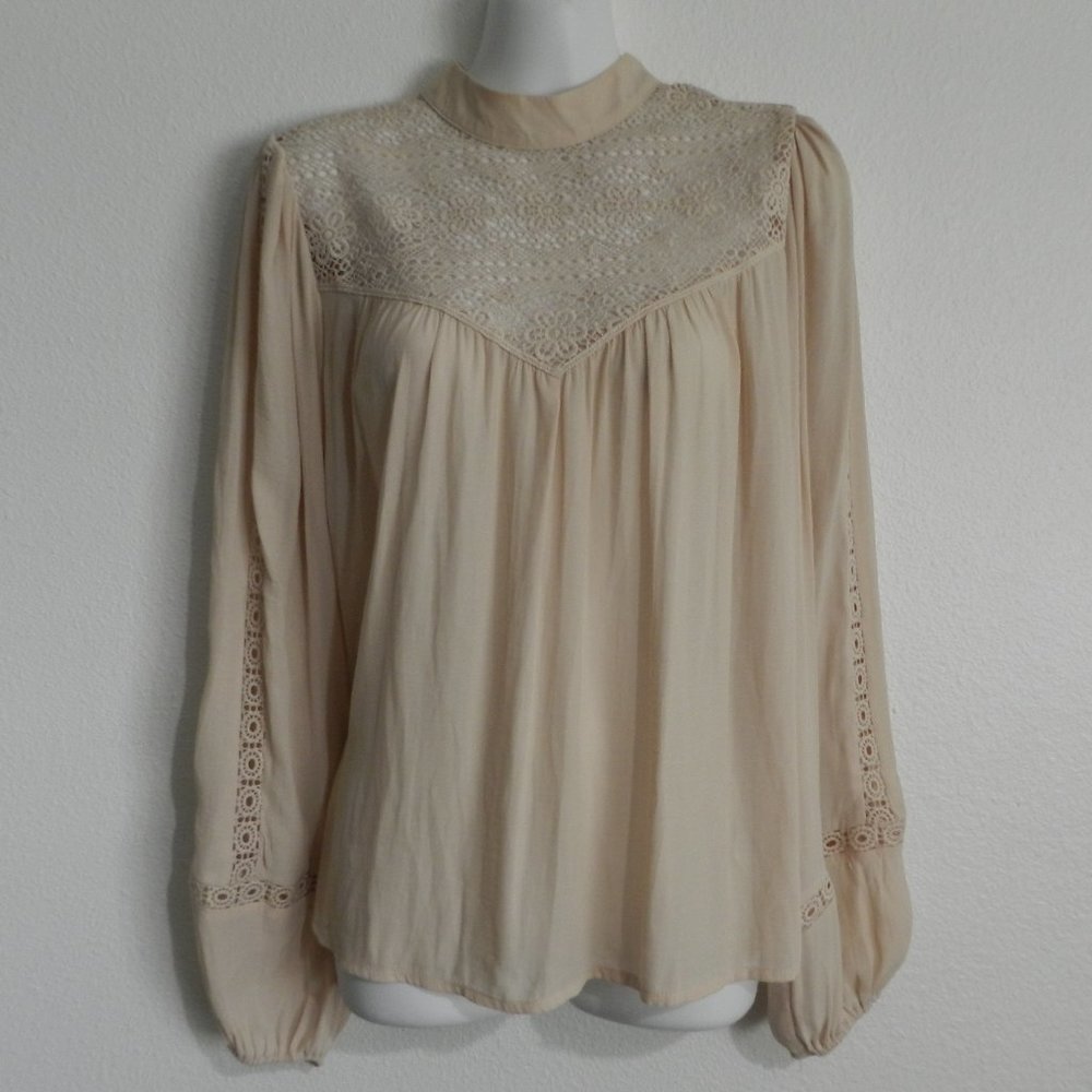 New with tags Forever 21 high neck, lace inset, smocked, balloon sleeve blouse